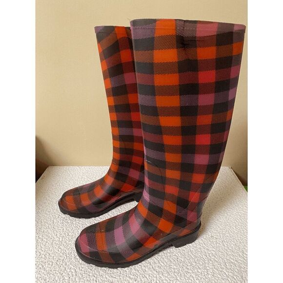 Dirty Laundry Tall Plaid Rain Boots Multicolor Plaid Sz 7 - Picture 9 of 10